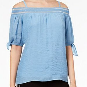 NWOT Thalia Sodi Light Blue Cold Shoulder Top
